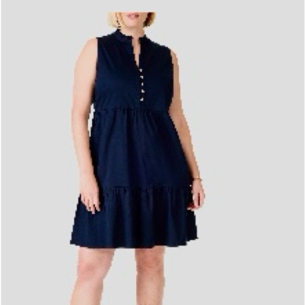 1X Nic + Zoe “Tia” Navy Sleeveless Tiered Dress